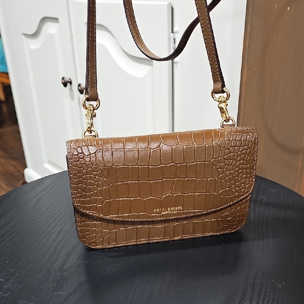 Henry Bendel Brown Crocodile Pattern Crossbody Bag